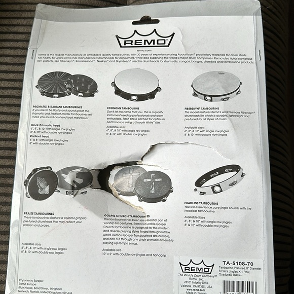 NIP REMO Tambourine TA-5108-70 Pretuned 8” 8 Pairs Jingles X 1 Row - Picture 2 of 2